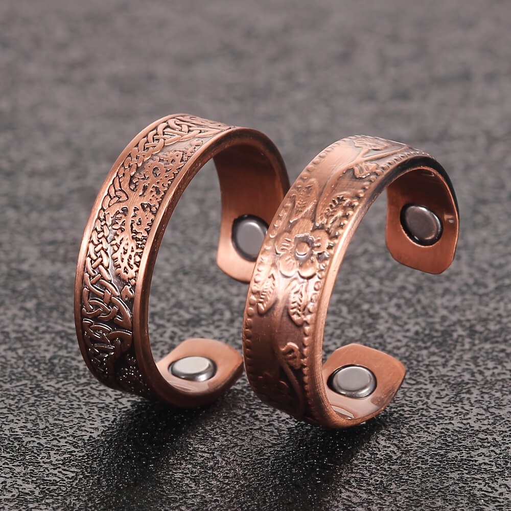 

2pcs Copper Magnetic Adjustable Rings Set, Hypoallergenic Solid Jewelry Gift For Women And Men