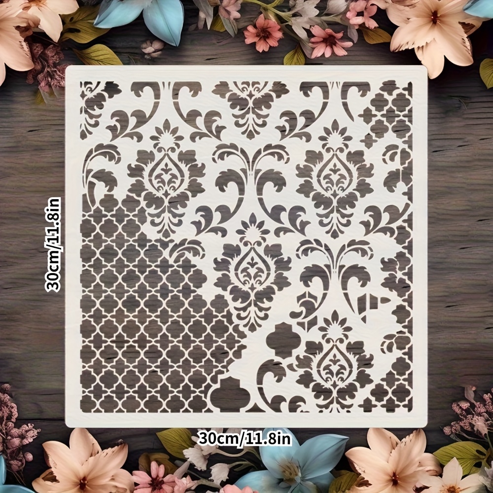 11.8x11.8 Inch Large Leather Stencil - Washable Reusable Plastic Template For Scrapbooking, Embossing Craft & Diy With Pattern