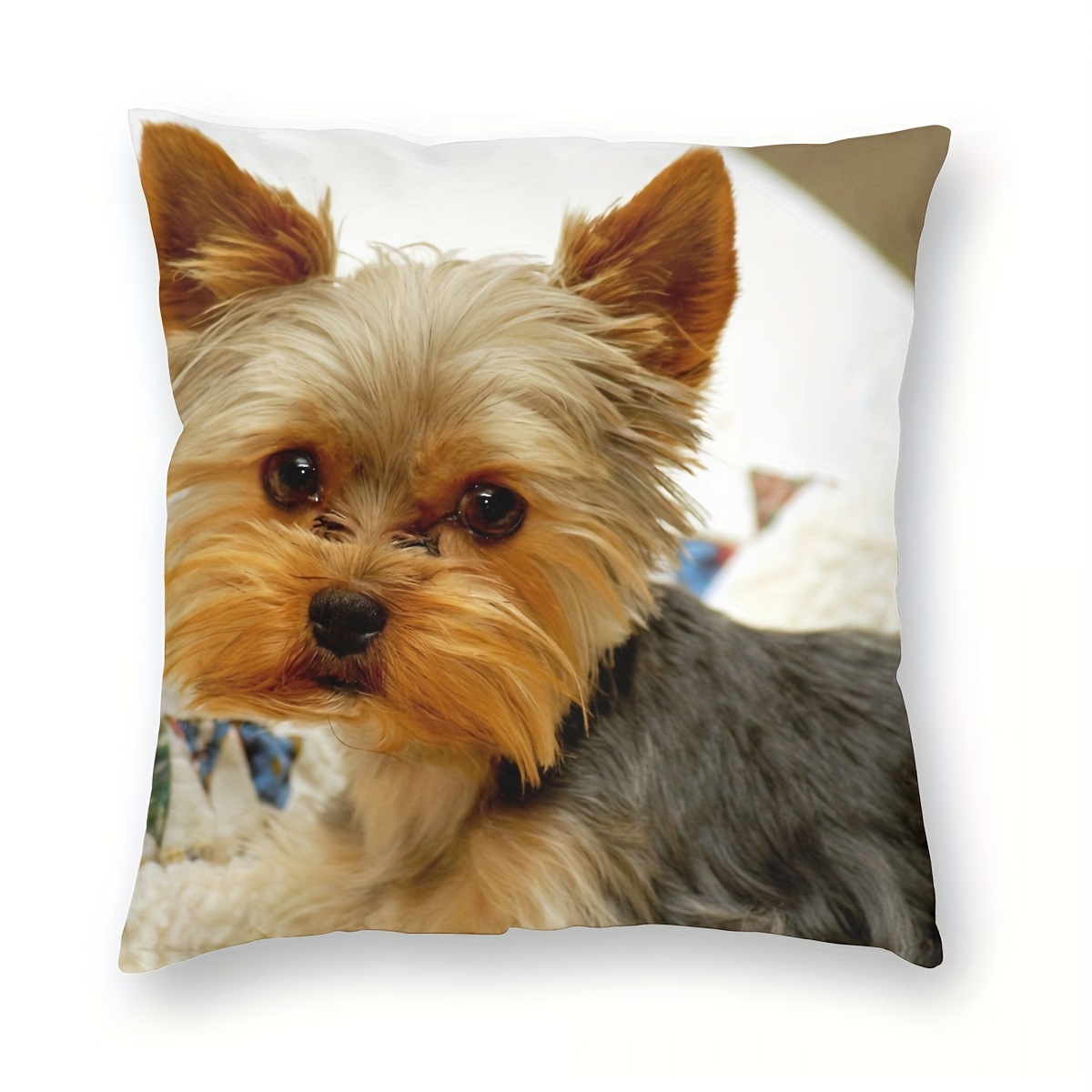 

1pc Cute Funny Pet Dogs Human Friends Yorkie Short Plush Throw Pillow Cover Cushion Cover Decorative Sofa Bedroom Living Room Square 18x18 Inch (no Pillow Core)