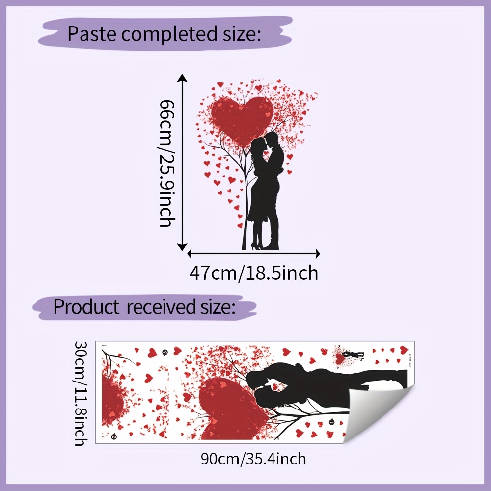 Image of A Romantic Sticker Featuring Heart-shaped Petals And A Small For Couples , Removable And Waterproof Pvc Sticker, Suitable For Decorating Living Room And Bedroom Walls, Measuring 11.8*35.4 Inches