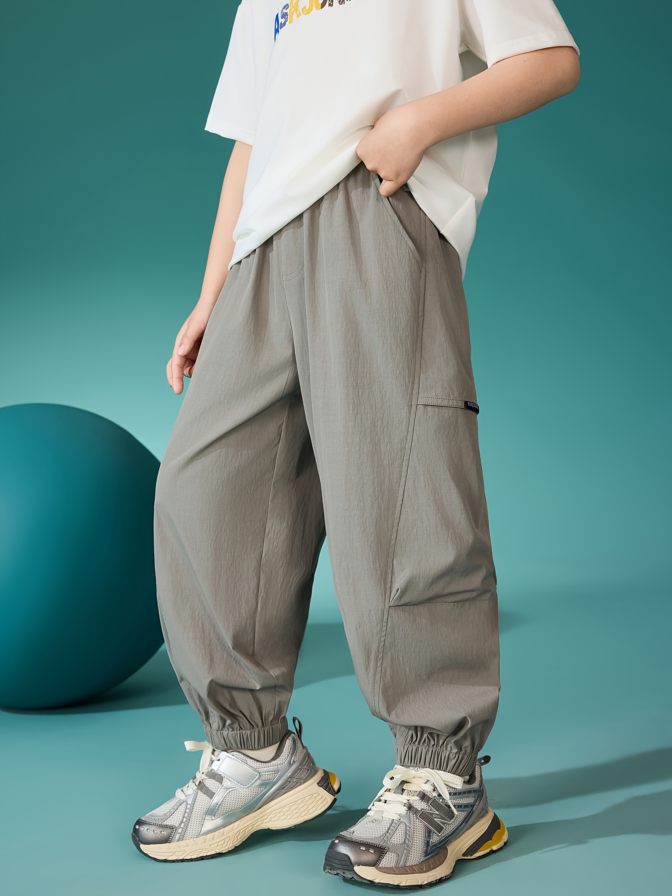 boys' sporty loose fit jogger pants large side Temu Oman