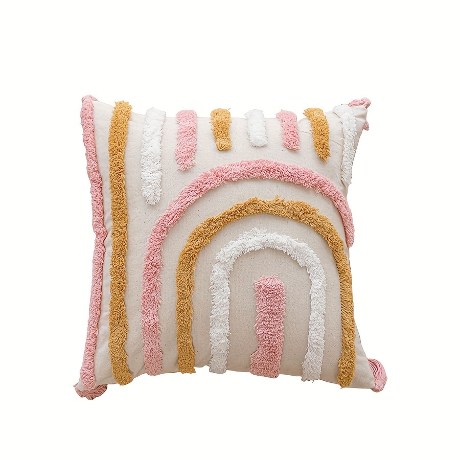 Image of 1pc Of A Cotton Tassel Rainbow Tufted Pillow Cover Without The Insert, Perfect For Room Decor