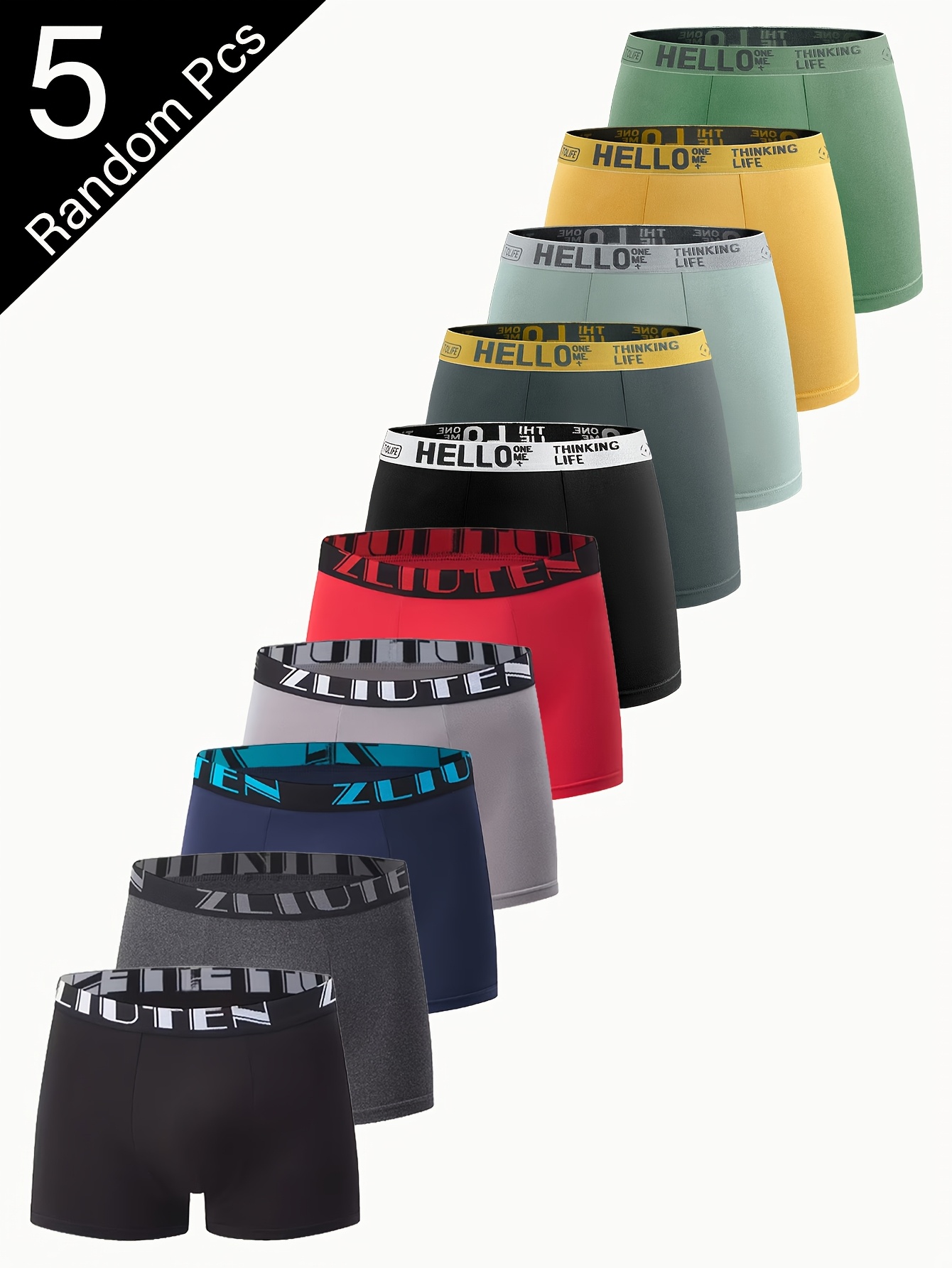 Five Pieces of Assorted Men'S 'HELLO' Flat-Cornered Underwear, Stylish And Comfy Boxer Briefs, Quick-Drying Sports Undergarments - Casual, Ideal for Home Use, Comfortable Men'S Flat Underwear, Unique Men'S Underwear, Appropriate for All Seasons