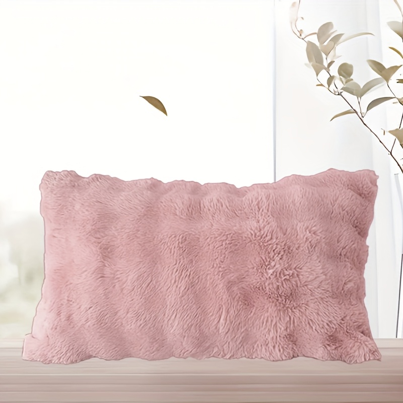 TEMU 1pc Or 2pcs Plush Faux Fur Pillow Cover - Zippered Case, Contemporary Fluffy Bedspread For Sofa, Chair, Bed - Cozy Decorative Accent In Neutral