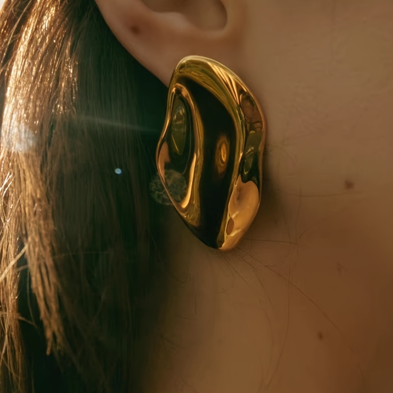 Golden Tone Geometric Stud Earrings for Women