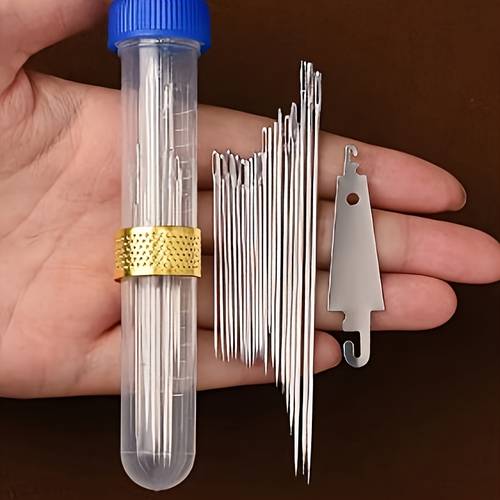 20pcs 40pcs thimble and needle threader combo set large eye hand sewing needles large eye steel needles and traditional elderly friendly needles designed for hand sewing garment making quilting and clothing mending large