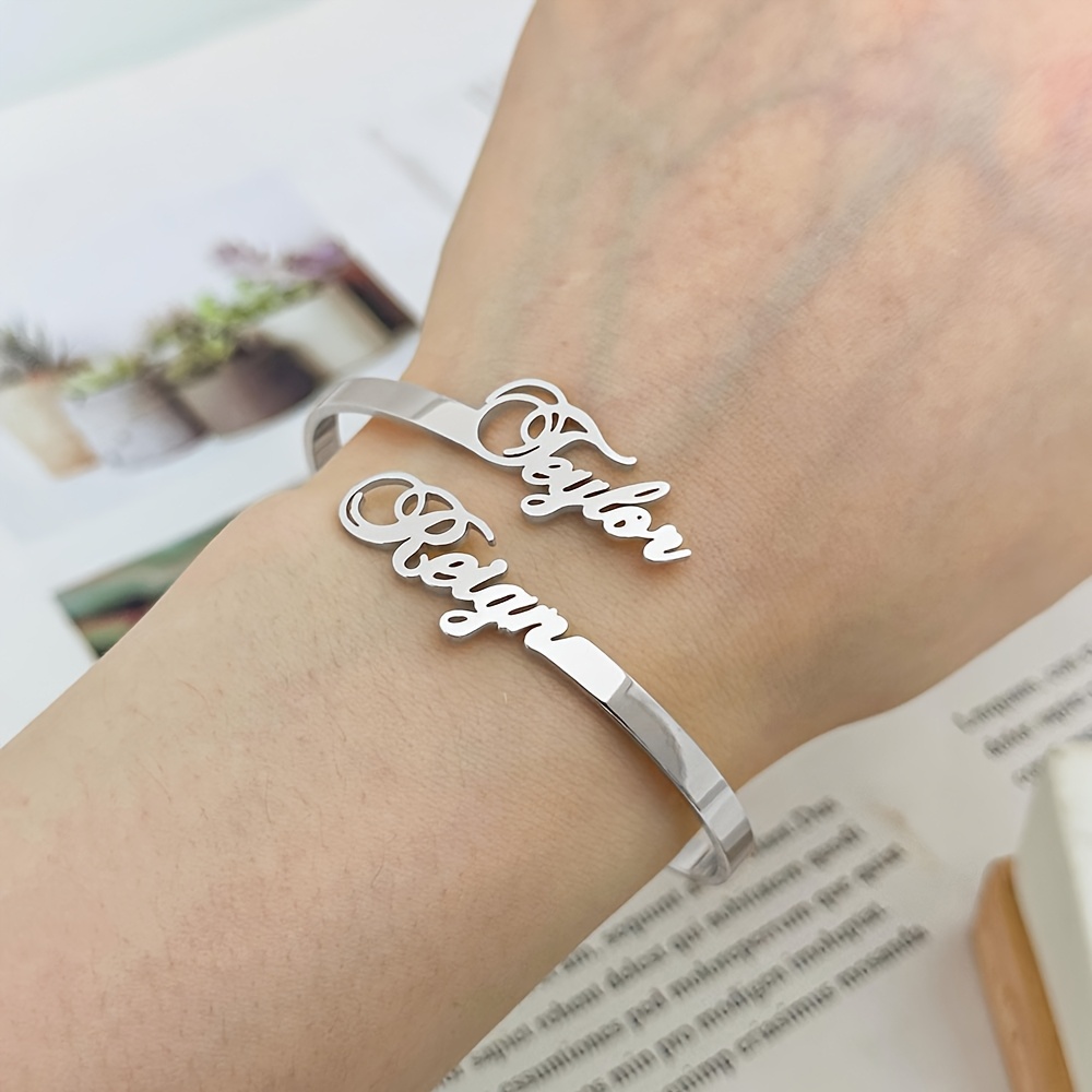 Image of Women's Fashion Open Bracelet, Personalized 18k Golden-plated Customizable With 2 English Names, Stainless Steel 304l For Casual Attire, A Unique Gift Just For Her