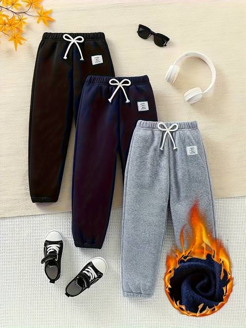 3pcs Boys Casual Comfortable Joggers, Warm Running Pants for Autumn and Winter Outdoor Wear, Outdoor