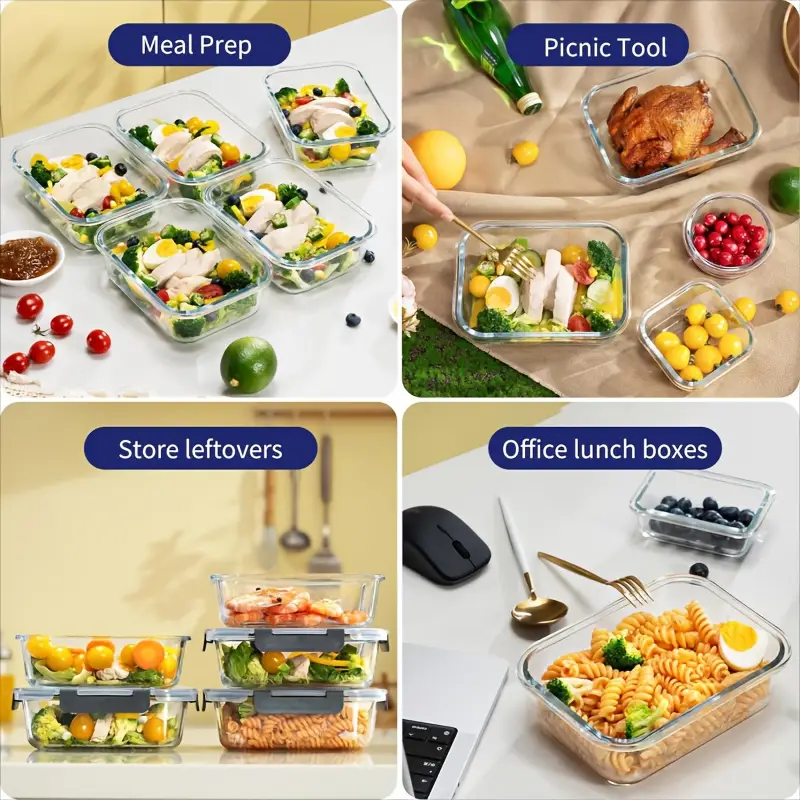 set of 24 12 lids 12 glass bowls with airtight lid glass food prep container for lunch kitchen storage container sealed reusable ideal for storing the microwave refrigerator dishwasher and camping black grey Product details 2