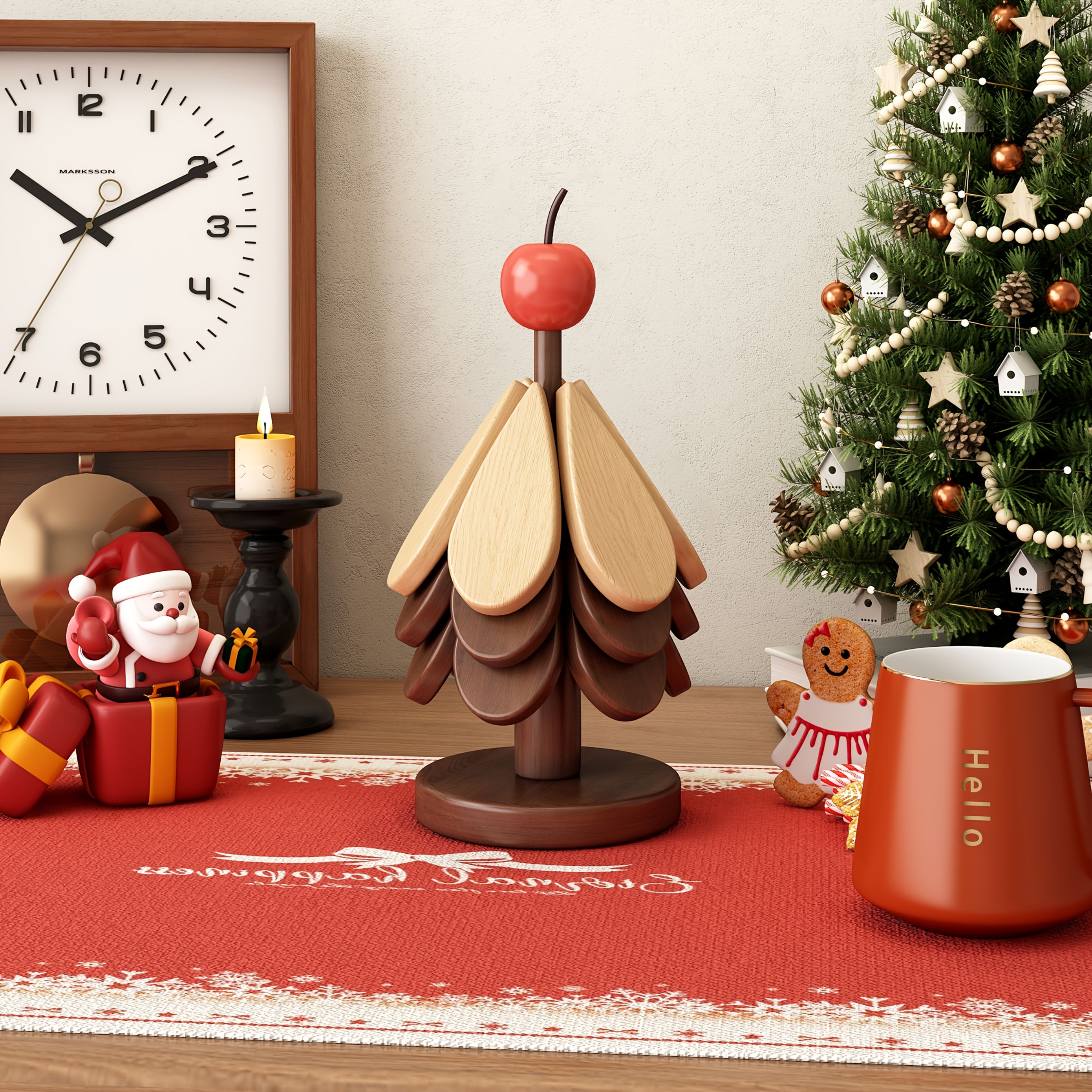 4pcs Heat-resistant Foldable Wood-grain Coaster Set | Shapes, + 1, Suitable For Hot Drinks, Kitchen And Table Decor, Compatible With Mugs And Bowls