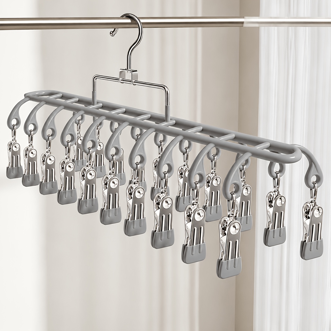 TEMU Séchoir à chaussettes avec 20 pinces, étendoir à linge robuste pour chaussettes et sous-vêtements, séchoir à vêtements suspendu encombrant pour