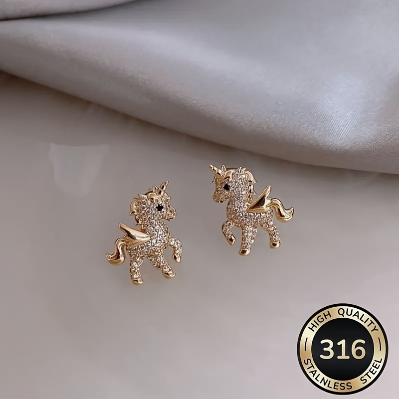 TEMU [Ganicat ] Aretes de Unicornio Pequeño y Lindo de Acero Inoxidable 316 316 316 316 316, de Moda, Aretes, Regalos de , Navidad, Graduación,