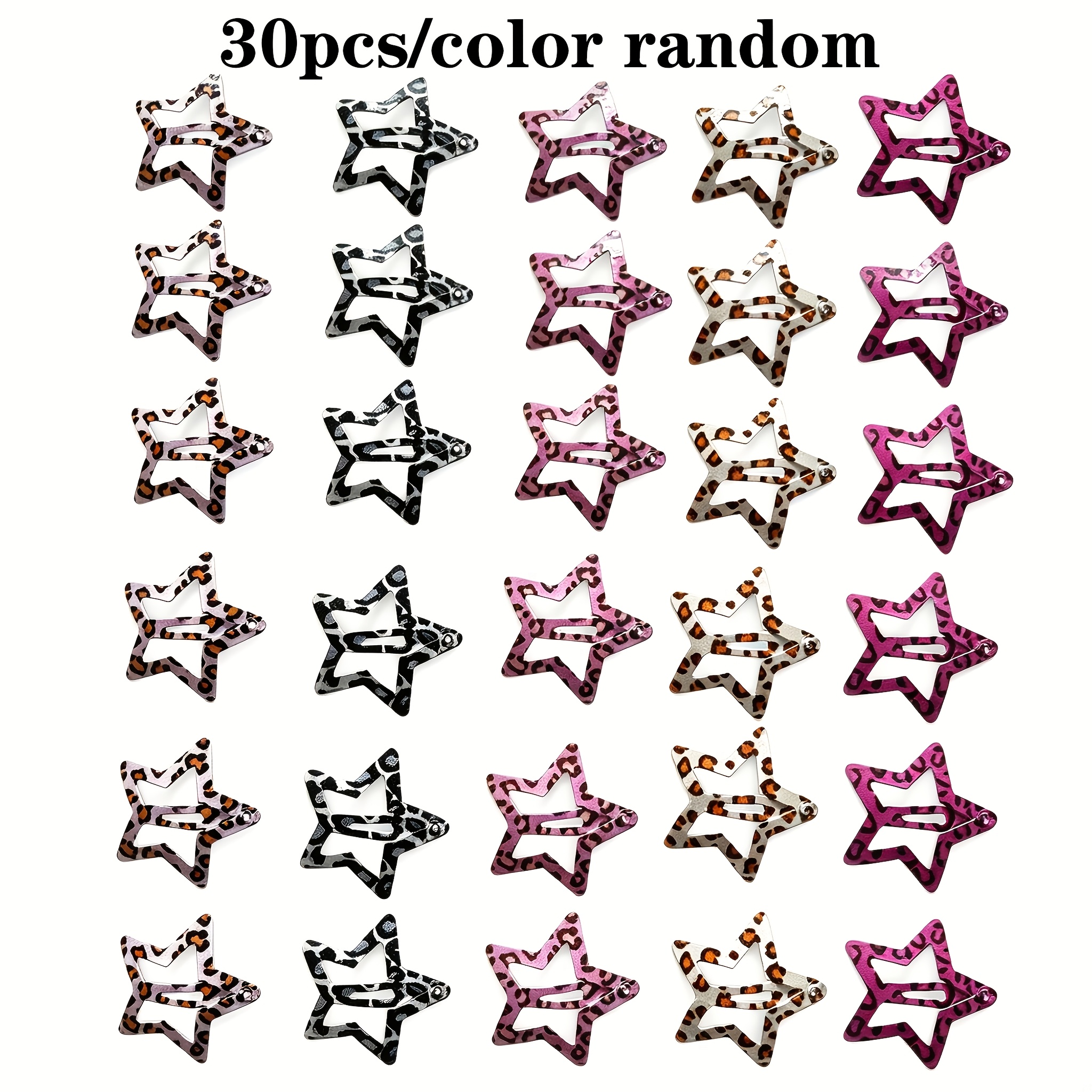 TEMU 30pcs Colorful Leopard Print And Zebra Print Hair Clips With Sweet And Cool Star Charms, Suitable For Women And (opp Bag Packaging, Colors