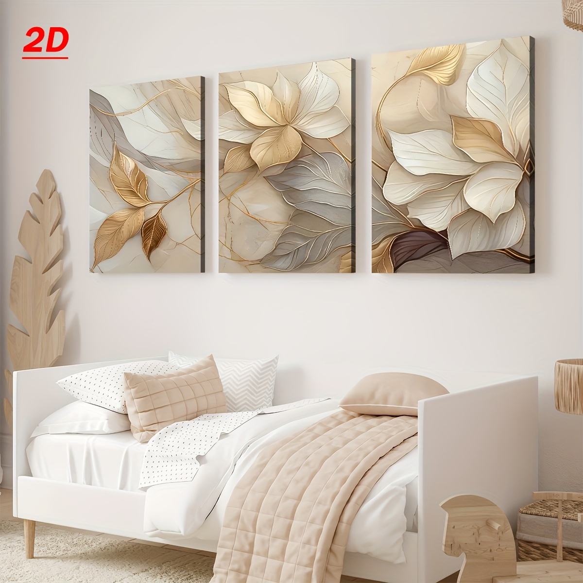 TEMU 2d Flat, 2d/flat, 3pcs Set Of Framed Canvas And Poster, Hangable Abstract Plant Landscape Light And Shadow Decor, Wall Art, Room Decoration,