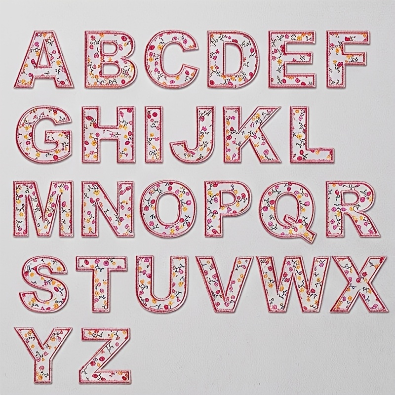 TEMU 26pcs Set Of Floral Letter Cloth Stickers, Retro Floral English Letter Embroidery Badge A-z Set, Suitable For Cute Pink Countryside Style Iron