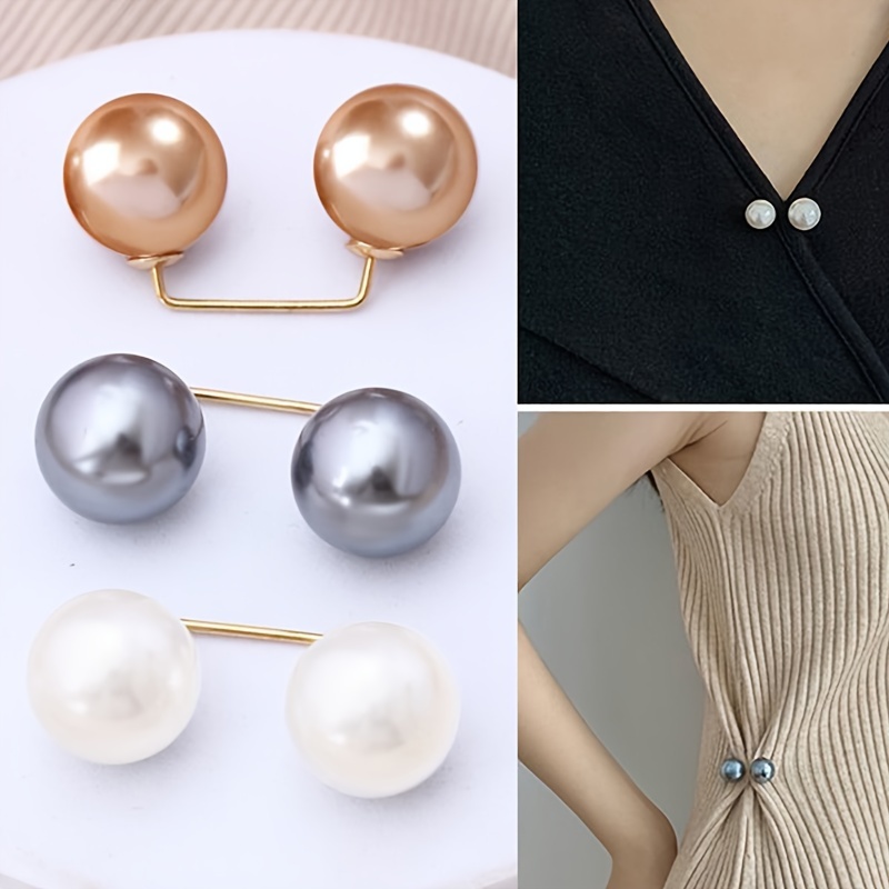 

3pcs Artificial Pearl Brooch Pins Vintage Collar Shirt Pins Buttons Cufflinks Sweater Shawl Clips For Women