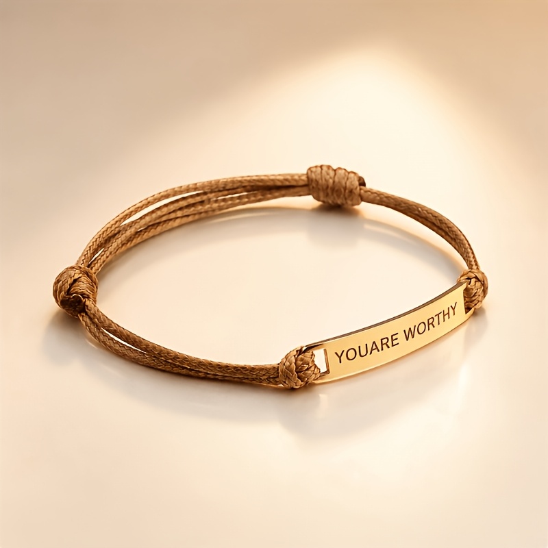 TEMU [customization] Personalized Name Braided Rope Bracelet, Engravable Name, Date, And Or Memorial Text Stainless Steel Long Strip Bracelet, Unisex