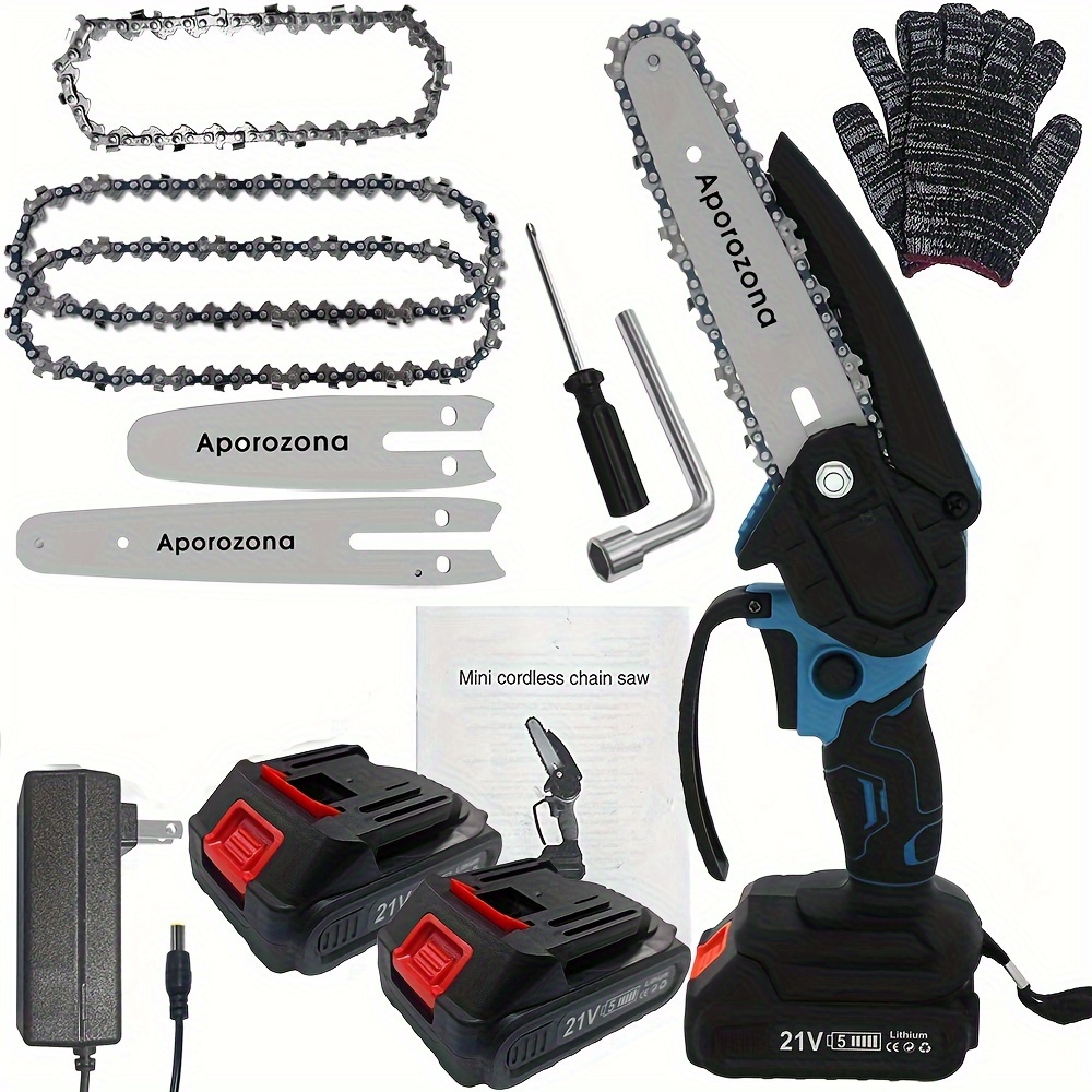 

1pc 6 Inch Portable Chain Saw With 2 X 21v Battery, Portable Handheld Chain Saw, Mini Cordless Chain Saw For Cutting Wood, Tree Trimming, Diy Projects, Gardening And Camping