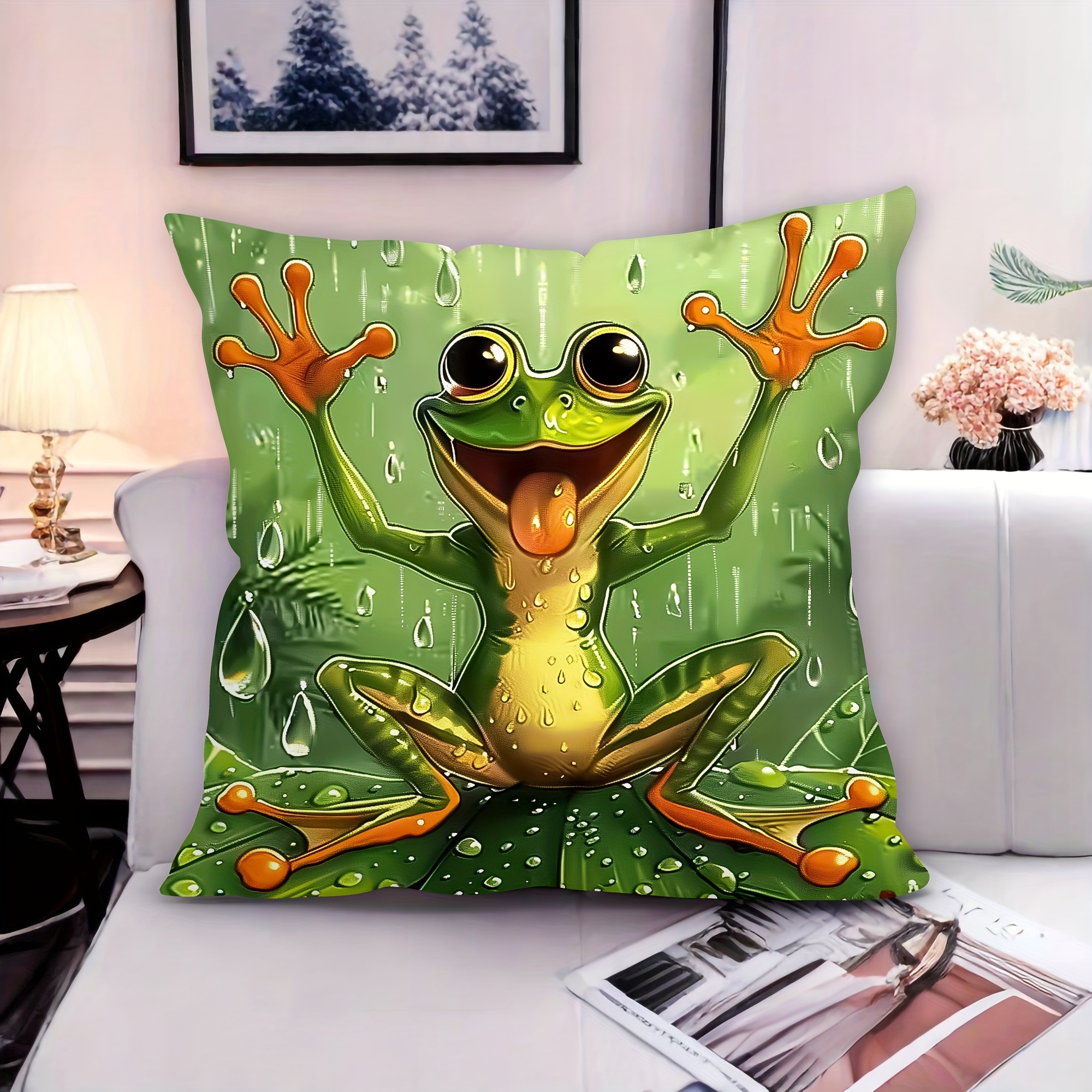 modern abstract frog in   throw pillow cover 18x18 inches soft machine washable polyester with zipper closure for home office party decor frog pillow comfortable fabric suitable for   types of houses details 2