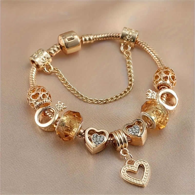 bracelet heart pendants beaded snake chain   versatile jewelry gift for women details 0