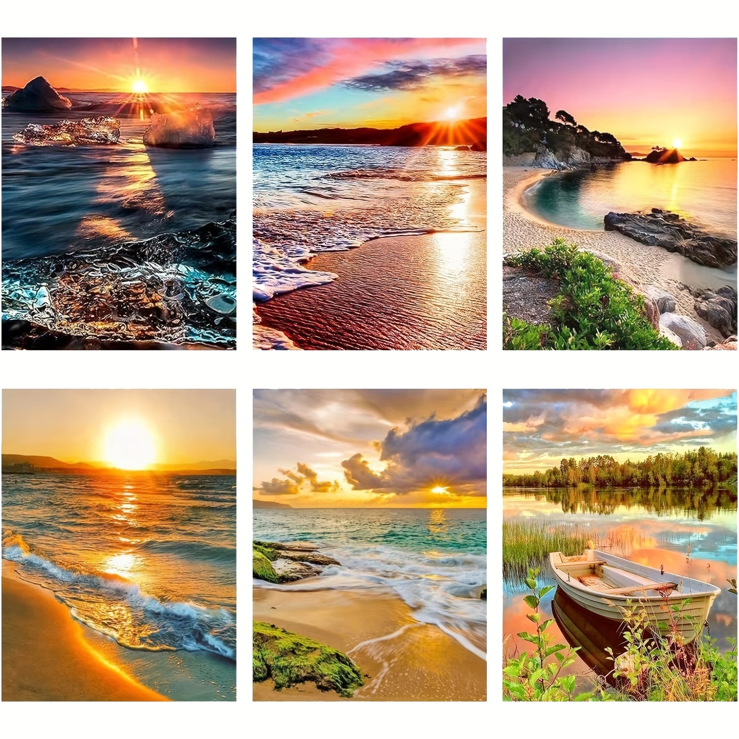 

6pcs 5d Diamond Painting Kit For Beginners - Diy Beach Scene Art With Round Gems, Acrylic Craft Set For Home Wall Decor, 11.8x15.7 Inches