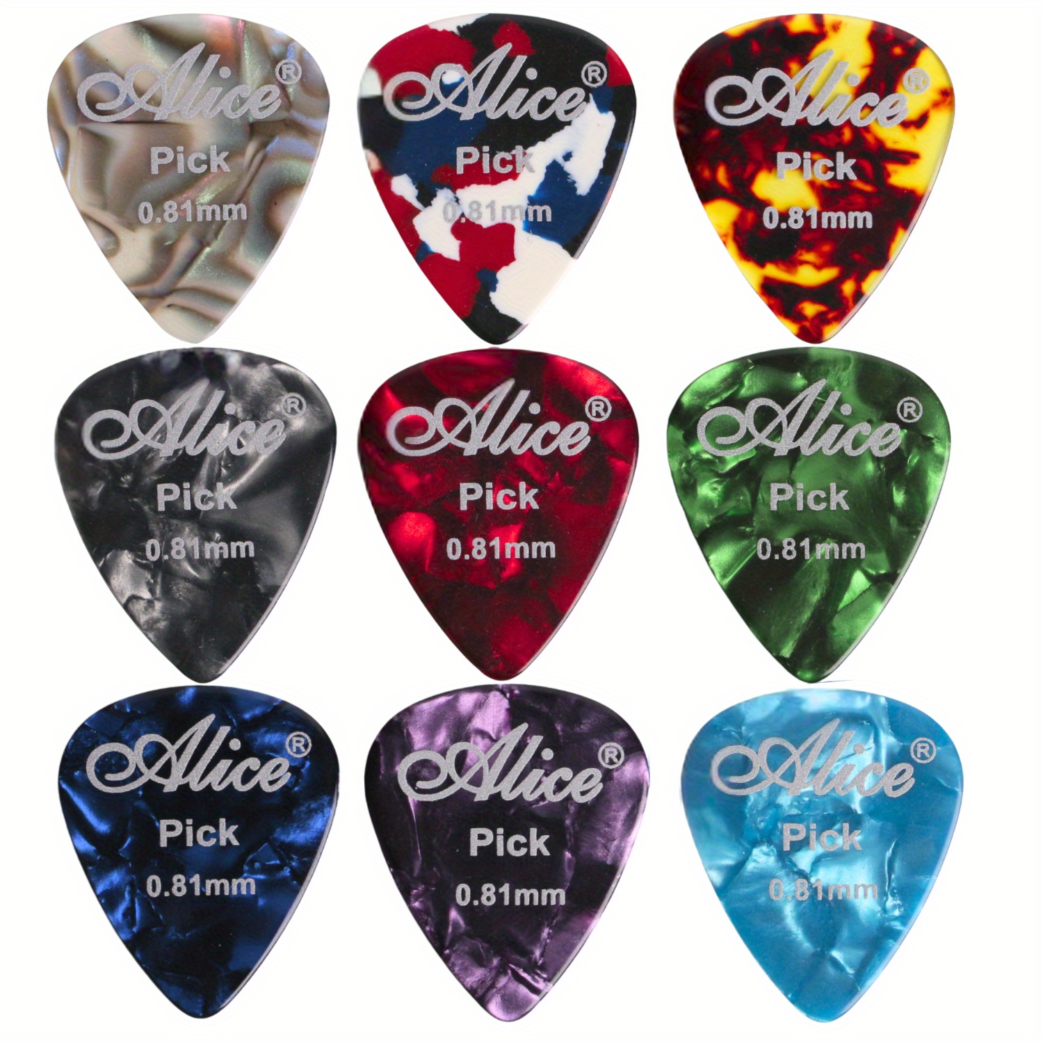 TEMU 6 Pezzi Plettri per Chitarra in Celluloide Alice, Plettri per Chitarra Acustica, Plettri per Elettrico, Accessori per Chitarra, Spessore