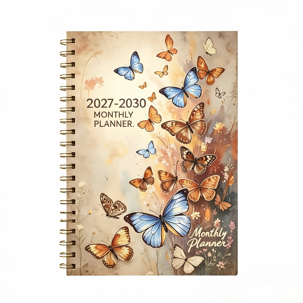 TEMU 1 Volume, Planificateur Mensuel 2027-2030, Calendrier Quatre Ans, Couverture à Numérotation Papillon, Planification Calendrier Annuel, Onglets