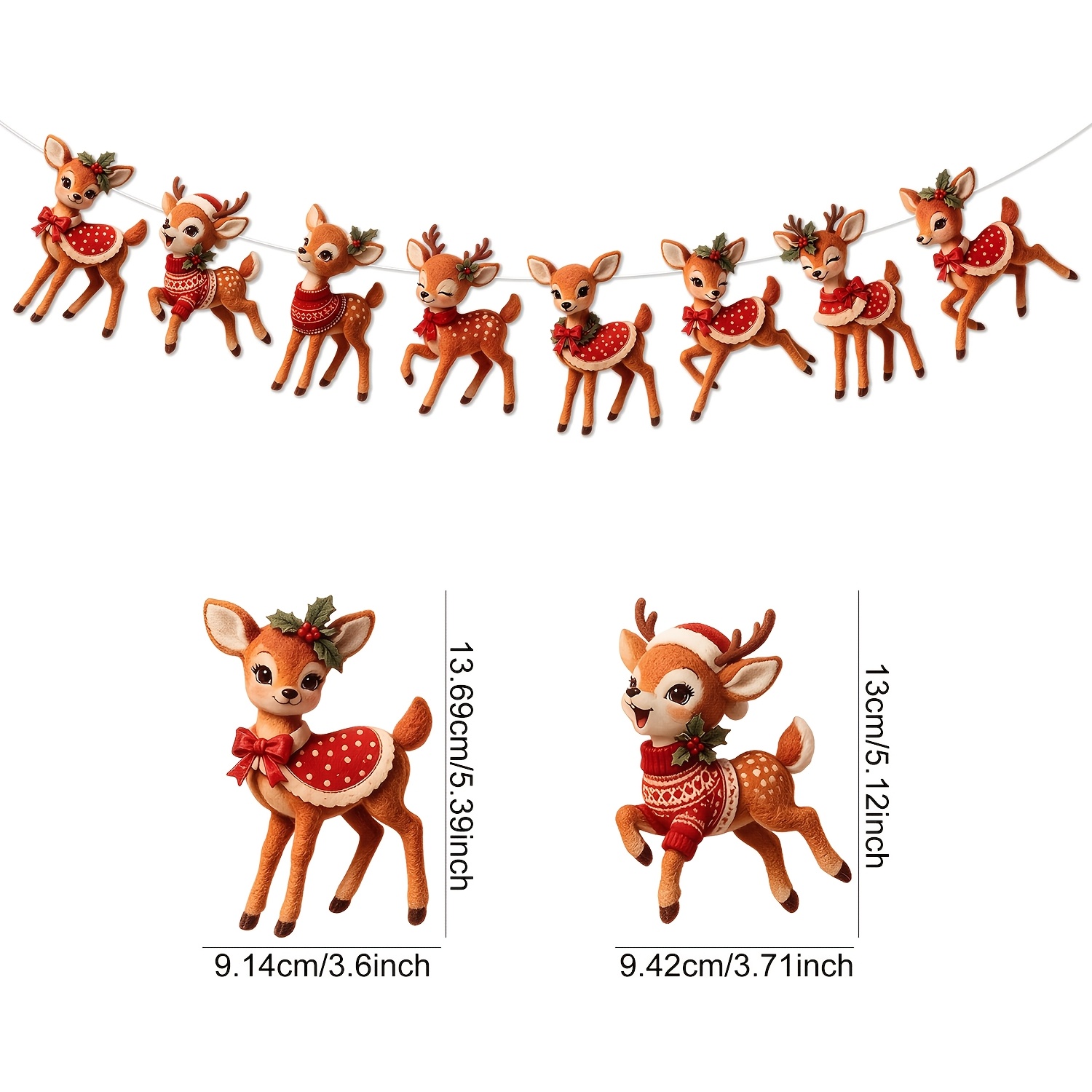 TEMU Slinger Banner, 1 Set, Vilten Materiaal, Rendier Strik Holleblad Print Ontwerp, Kerst Vakantie Feest Decoratie, voor Schoorsteen, Muur, Raam,