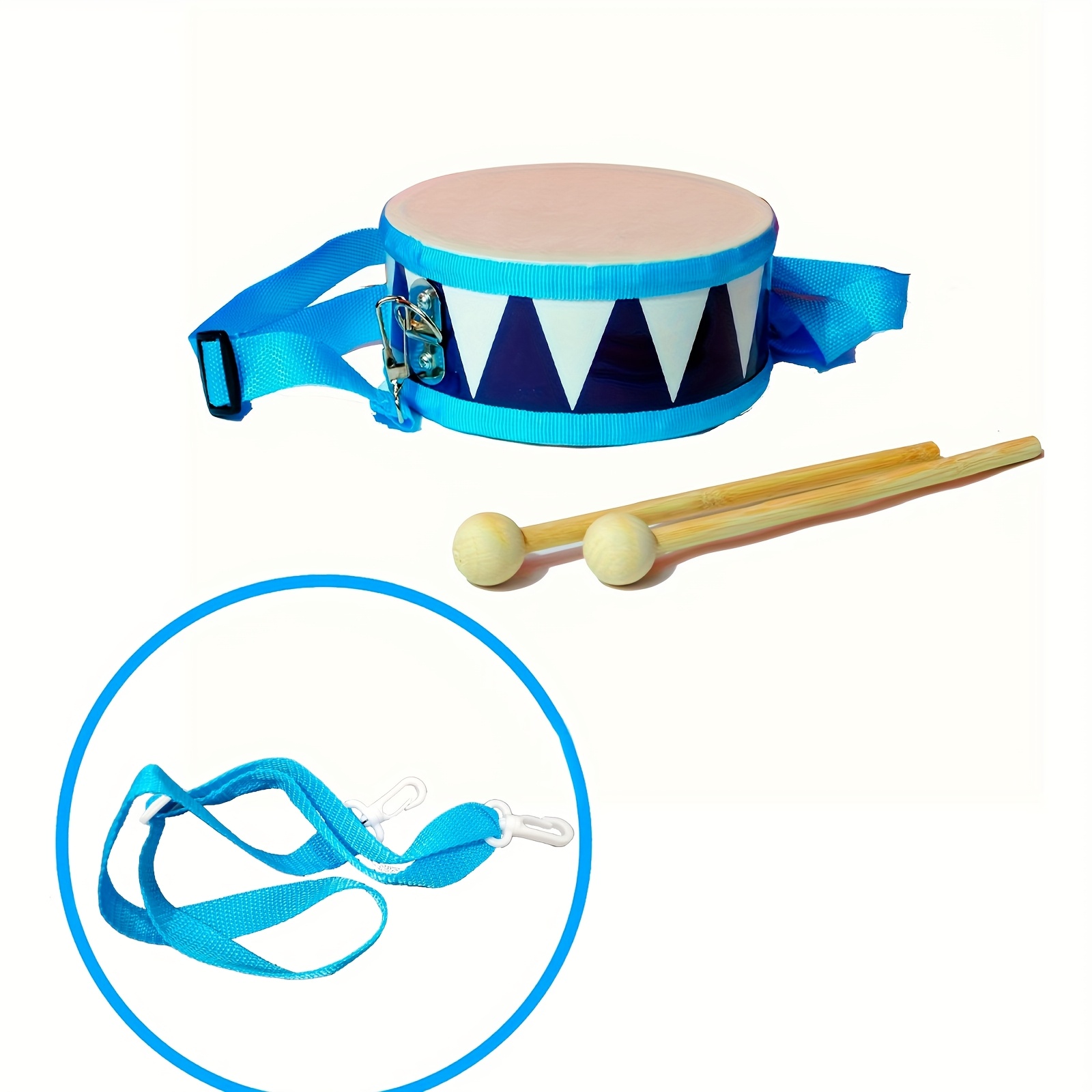 TEMU Premium Wooden Drum Set With Adjustable Strap And 2 Drumsticks - Beginners & Music Lovers, Durable Percussion Instrument,