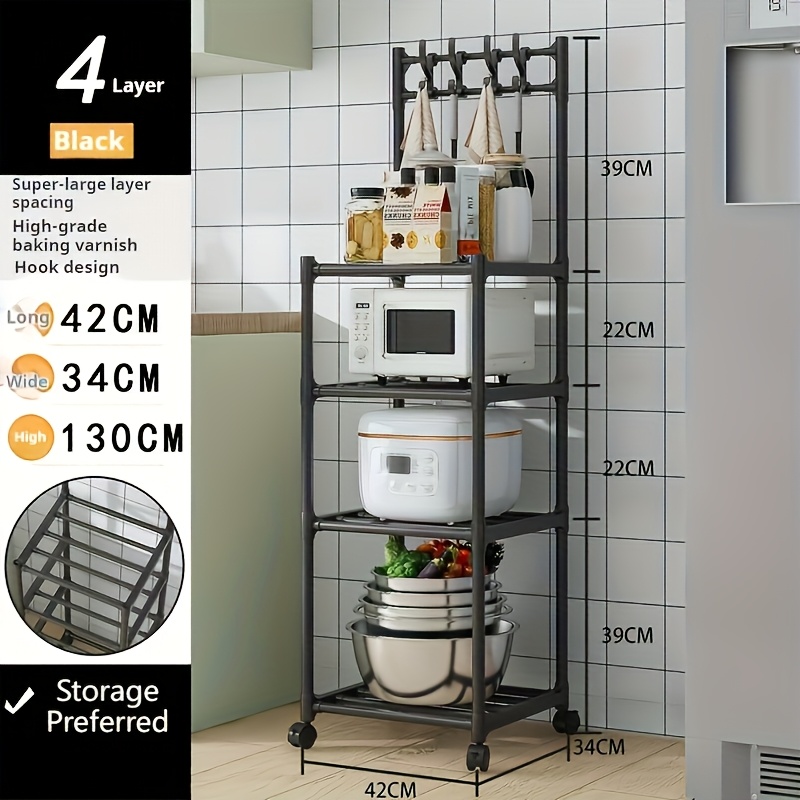 TEMU Height Adjustable 4/5 Layer Metal Multifunctional Storage Rack With Hooks - Multifunctional Kitchen Floor Standing Storage Rack, Home Bathroom