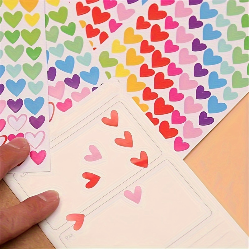 18 Sheets, 1512 Count Colorful Heart, Star, and Dot Stickers - Paper Adhesive Seals for Scrapbooking and DIY Crafts, Single Use, Glossy Finish