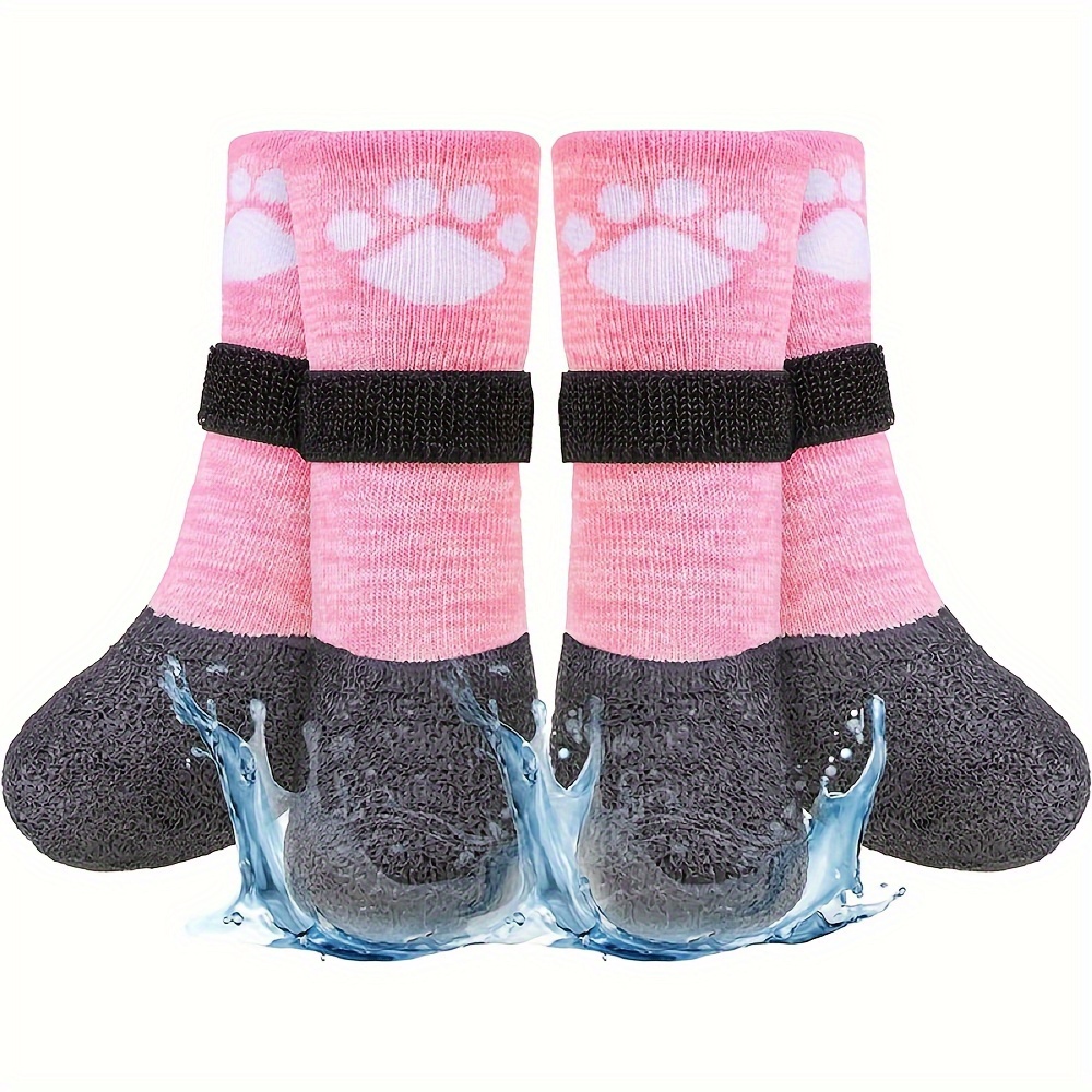 

Waterproof Anti-slip Dog Boots 4-pack With Adjustable Hook And Loop Tape, Cotton And Rubber Pet Socks For All Seasons, Machine Washable Paw Protectors For Small To Extra Large Breeds