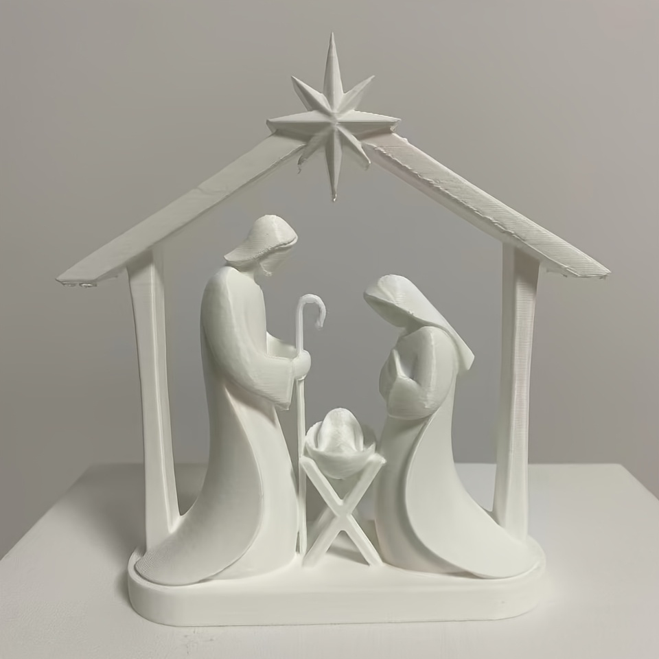 TEMU 12cm Nativity Scene Suitable For Christmas & Thanksgiving - Minimalist Plastic Manger With,, Figure - Compact Tabletop Decor For Home, Church,