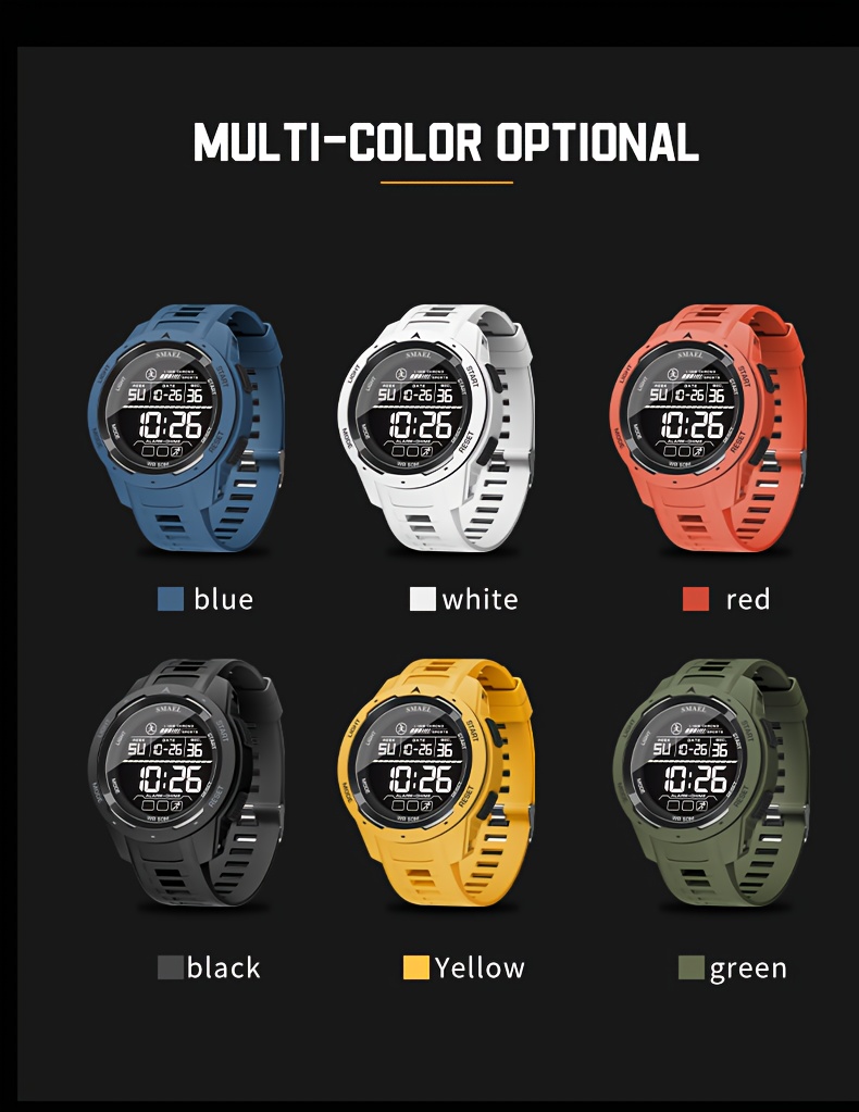   mens multifunctional sports watch waterproof led display tpu strap stopwatch calendar weekly view shock resistant movement style details 0