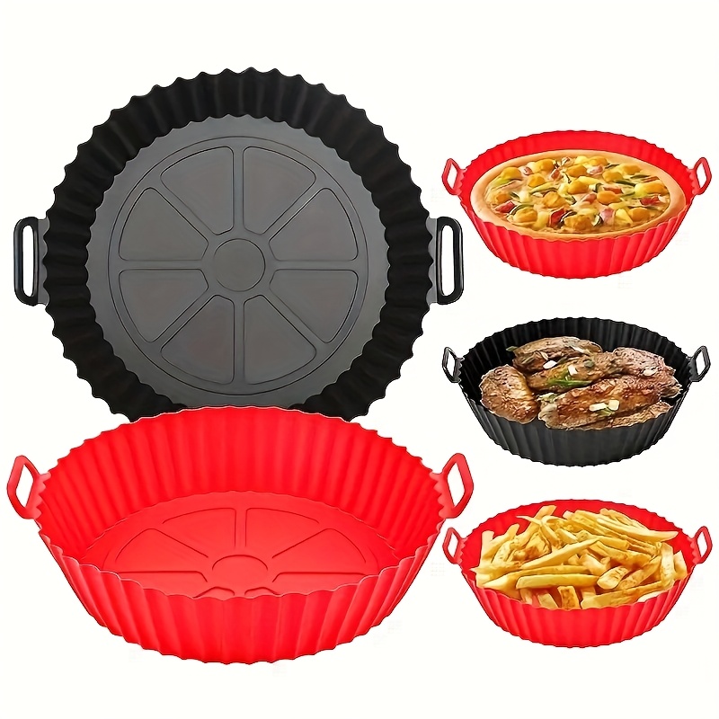 1pc easy clean silicone air fryer basket liner reusable non stick   for 3qt 5  fryers heat resistant up to 240   for baking cooking   in blue black ideal for holiday parties kitchen use portable folding non   mode silicone thick   details 10