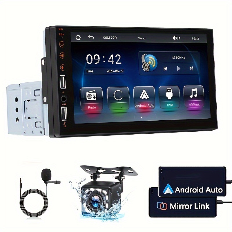 

2 Din Car Radio With Wire Android Auto - 7 Inch Hd Touch Screen Car Radio With Wireless & Mirror Link - Eq/fm/swc/aux/usb + Reversing Camera