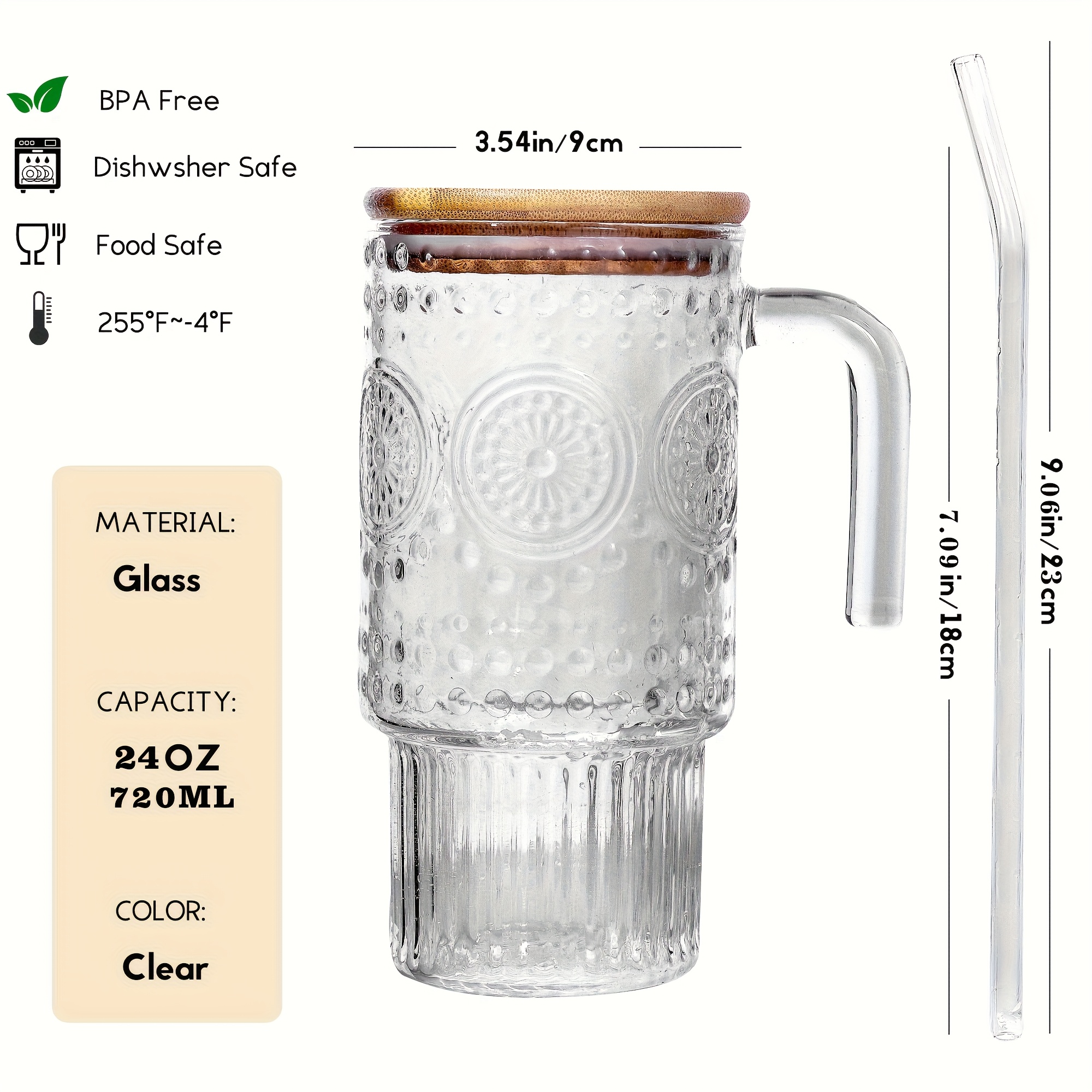 24oz glass with lid and straw cold and hot drink cups milk tea cups juice glasses milk mocha cups breakfast cup beverage containers gifts for   Product details 0