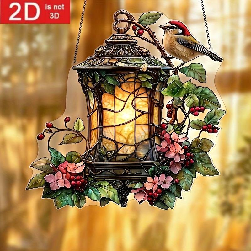 

1 2d Flat Robin With Lantern Light - 5.9"x5.9" Painted Plastic, Suitable For Garden, Patio And Home Decoration | Ideal Holiday Gift