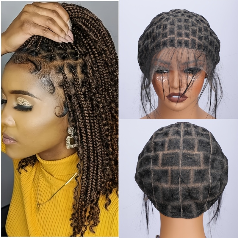 

120pcs Nylon Crochet Wig Caps With Baby Hair - Full Double Lace Front, Pre-woven Square Pattern For Diy Wig Making, Includes Free Crochet Tools