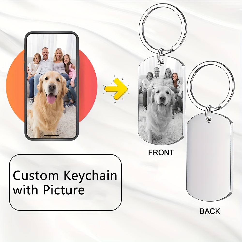 

Personalized Photo Durable Keychain With Custom Engraving, Dog Tag Style Stainless Steel Keyring, Perfect Gift For Men And Family