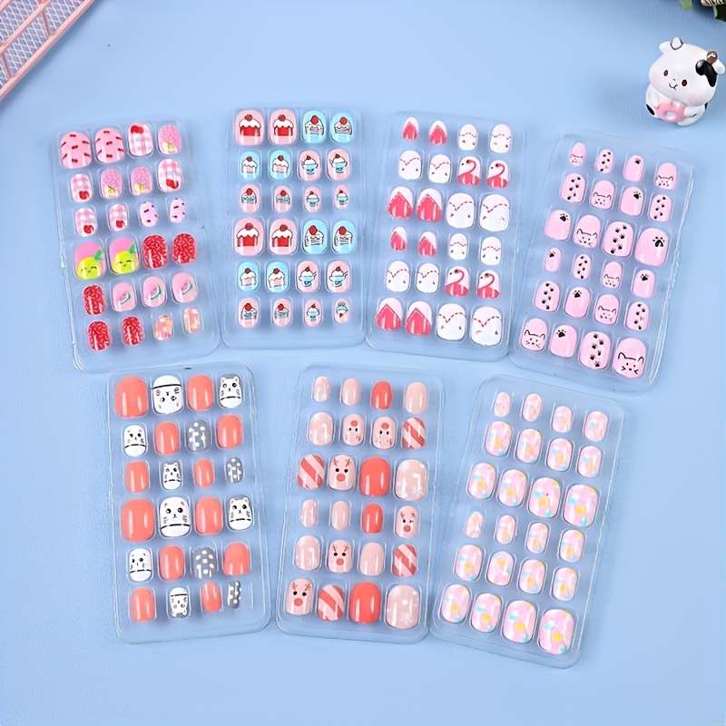 24pcs cartoon press on nails   colored nail stickers for girls pretend play makeup games