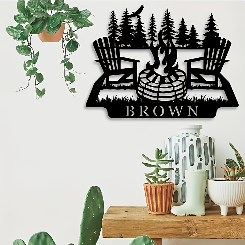 TEMU Personalized Name/text Iron Wall Art - & Bonfire Wall-mounted Decoration Suitable For /outdoor Use, Holiday Gift For Christmas, Thanksgiving,