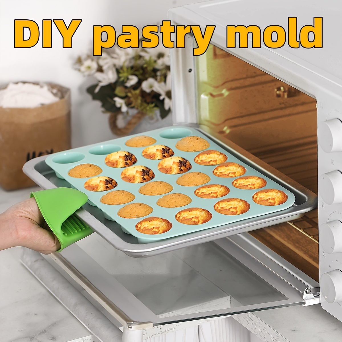 

1pc, Green Food Grade Silicone 24-grid Cake Muffin Mold, Ice Ball Ice Cube Mold, Cookie Molds, Biscuit Molds, Baking Tools, Suitable For Bakery Pastry Shop Use