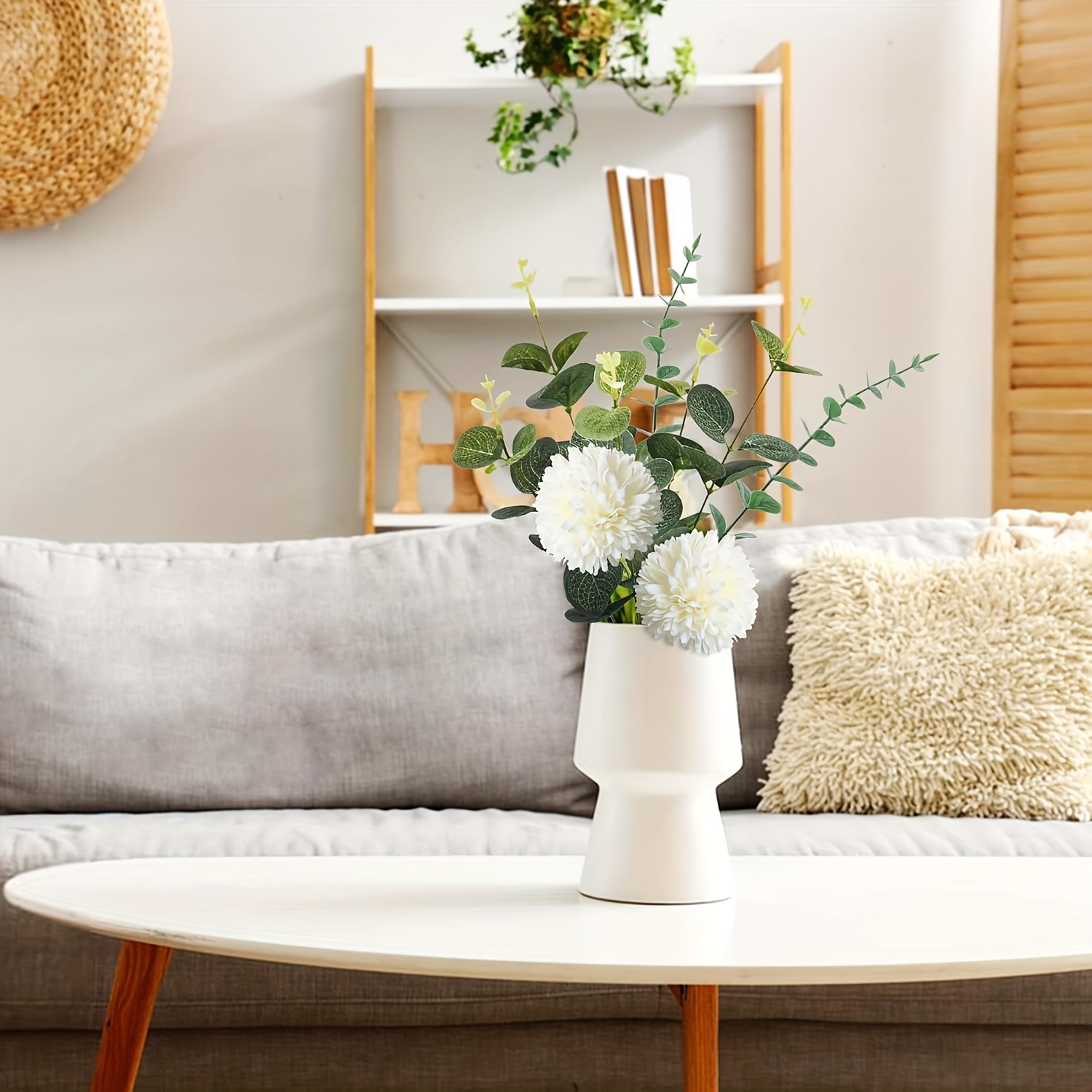 55-teiliges Kunstblumen Set - Eukalyptus & Hortensien Weiß