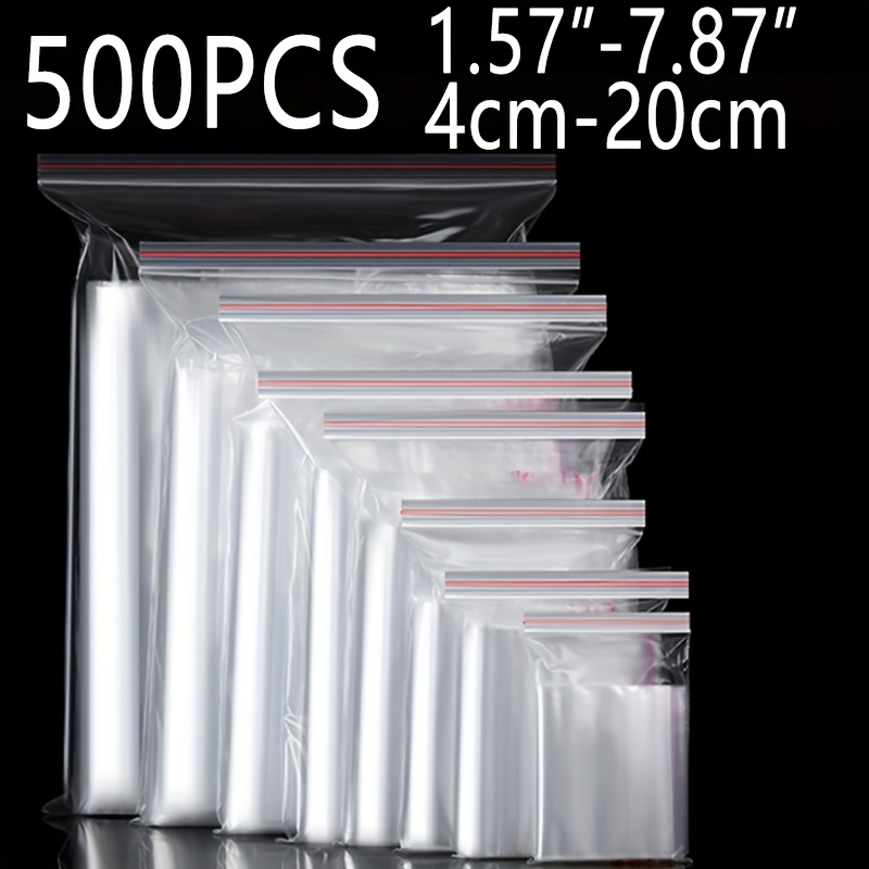 

500-pack Reusable Ziplock Bags, 1.57"-7.87" Double Layer 2.36 Mil Thick, Clear Plastic Pouches For Storage, Travel, Packaging, Gifts, Multipurpose Tool Bags