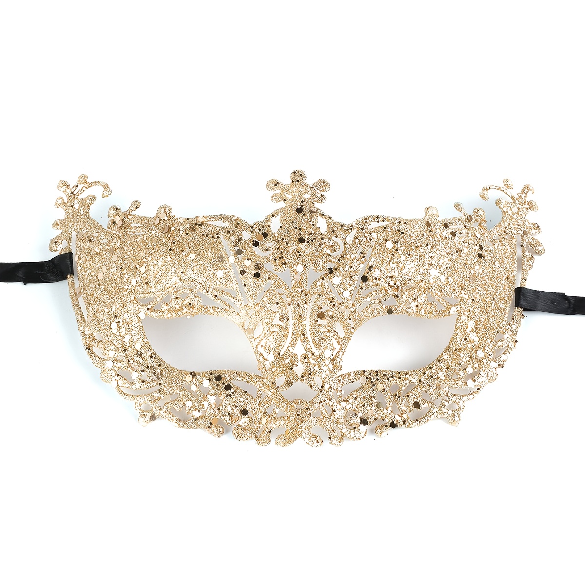Image of 1pc 1920s Ladies' Masquerade Festival Golden Glitter Hollow Fox Plastic Half Face Venetian Mask For Bachelorette Party