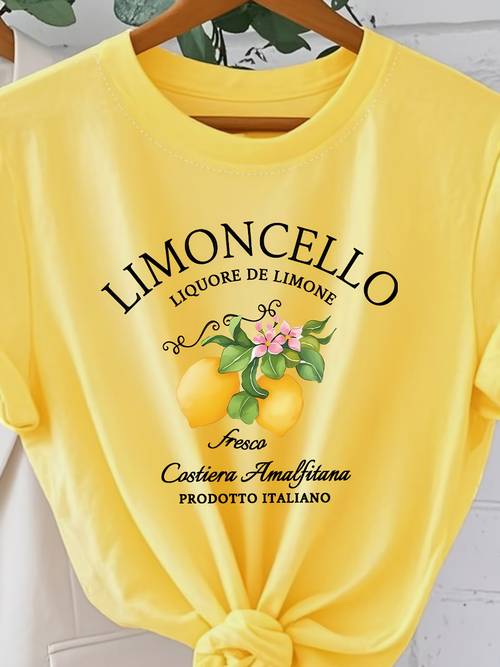 nueva colección /verano 2026: camiseta de limón de la italiana, cuello con estampado de frutas y , camiseta casual de manga corta a y fresca