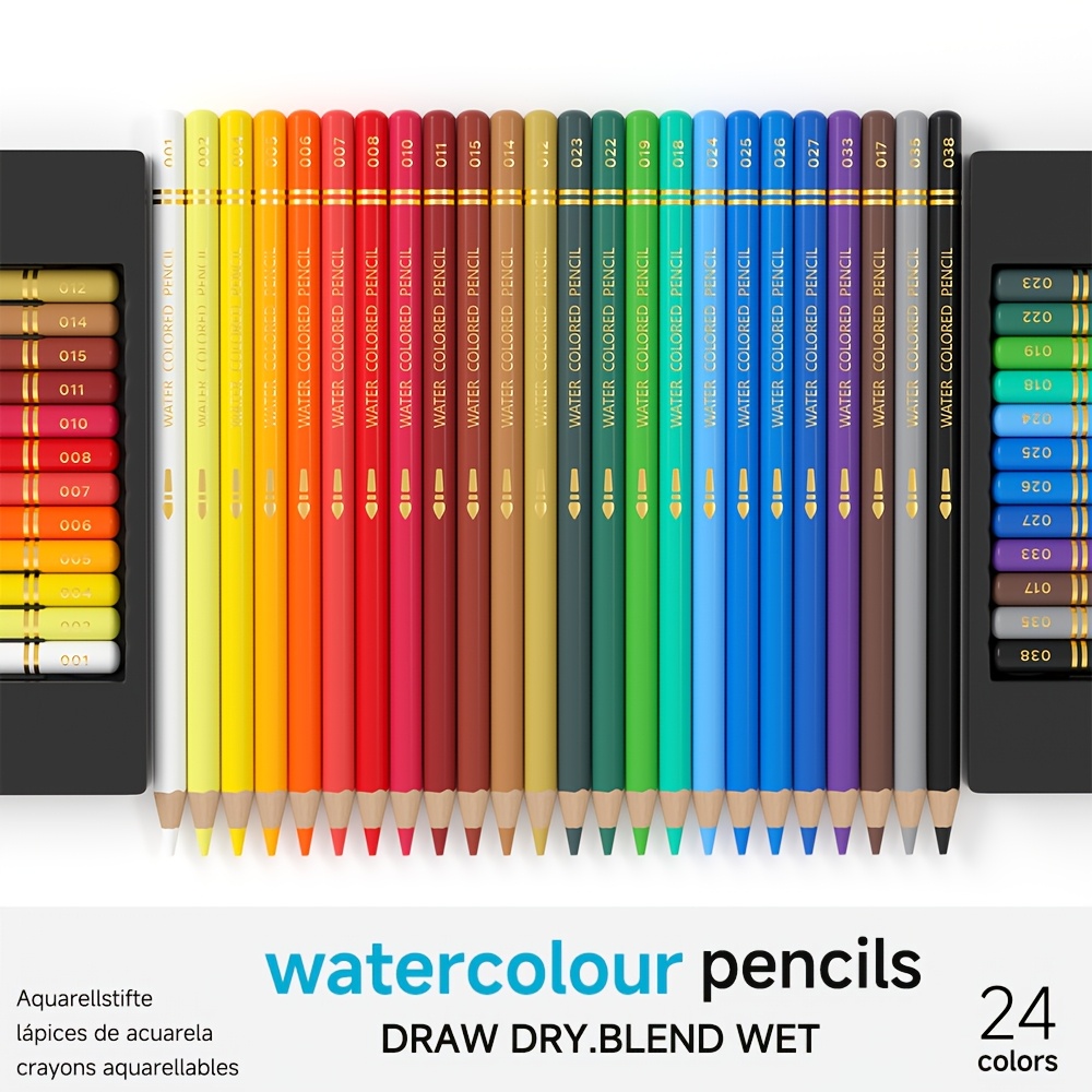 TEMU Watercolor Pencils Set For Adult Coloring Books, 24 Colors Water-soluble Colored Pencils With Durable And Portable Case For Drawing, Shading,