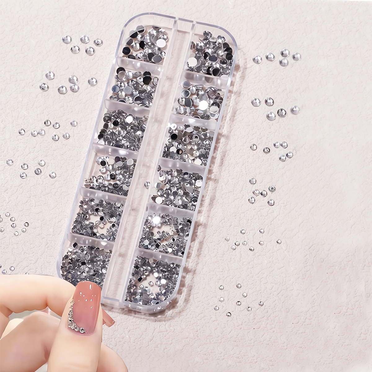 TEMU 12er-Box mit flachen Strasssteinen in gemischten Größen für Nagelkunst-Dekoration