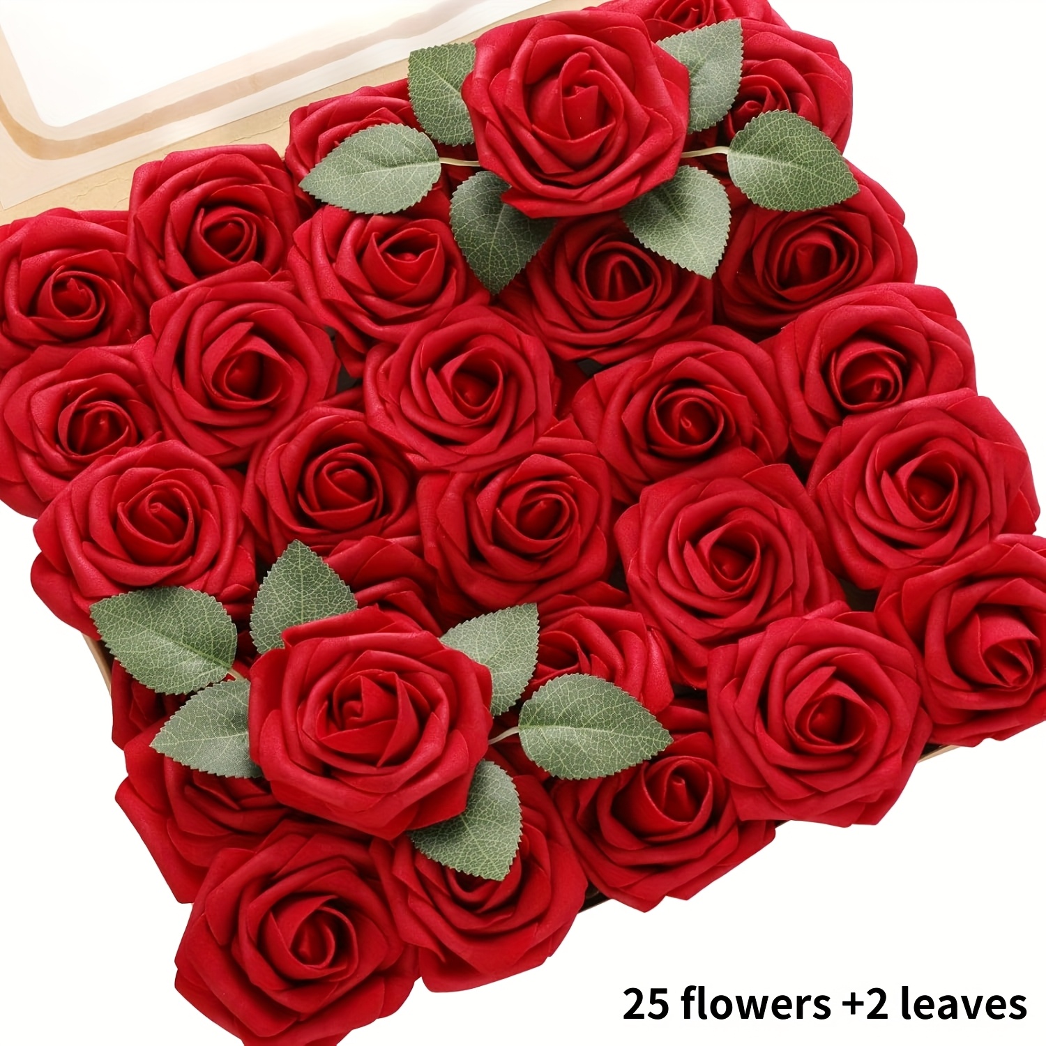 Image of 25pcs Of Lifelike Ivory-colored Foam Roses With Stems, Perfect For Wedding Bouquets, Gifts For Brides, And Centerpieces For Party Table Decorations